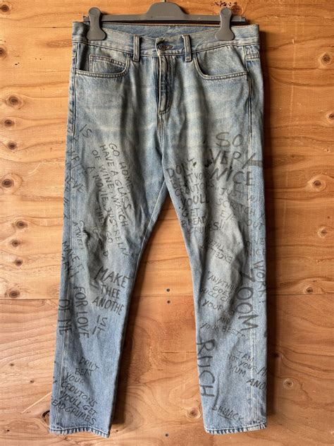 Men's Scribbled Writing Print Punk Denim Pants' 